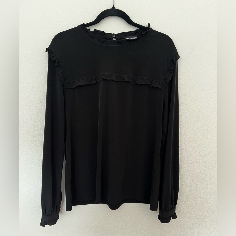 Karl Lagerfeld Black Ruffle Top/Blouse
